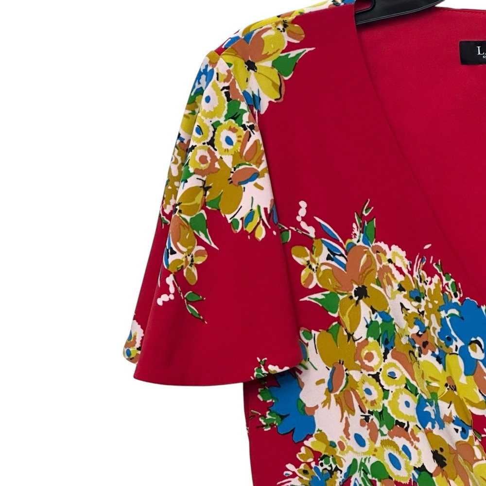 Ralph Lauren Black Label Women's Faux Wrap‎ Floral Knee Length Dress Red Ponte 2 - Picture 4 of 10